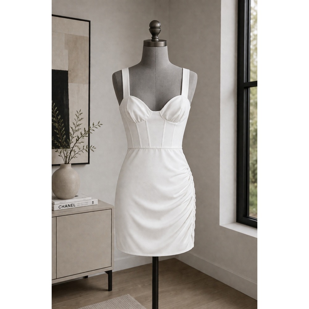 Zara White Mini Dress with Ruched Side